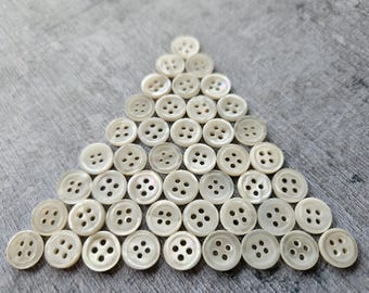 8.5mm Vintage Real Mother of Pearl Buttons  3/10" 4 hole Clean Back