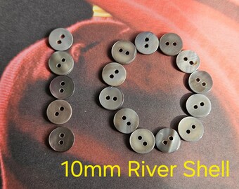 10 mm vintage echte parelmoer knopen 3/8" Rivershell DBK gerookt grijs