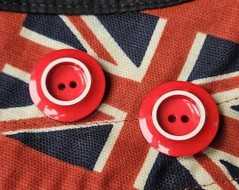 25mm (1")  Red  Buttons, British Made, Vintage & Rare (40 ligne)
