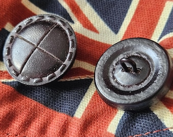 28 mm British made Real Leather Buttons Dark Brown  1 & 1/8" (Almost Black) 44 Ligne