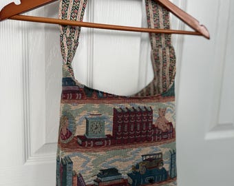 Bolso de mano/cartera estructurado elaborado con tela de tapiz vintage