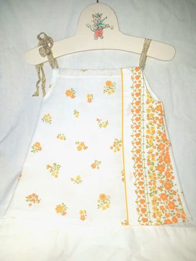 Baby Dress made from Vintage Sheets One of a Kind Orange and White 3-6 Months Size Baby gift SALE Coral