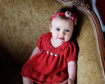 Gracie Dress PATTERN, Newborn Dresses, Spring, Summer Knits, Newborn-12 Months, Lace Knitting, Photo Props, Photography Props, Red, Classic
