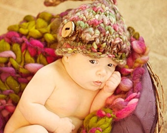 Cedric Knit Gnome Hat, Knitting PATTERN, Bulky Yarn, 4-5 WPI Tall Gnome Hat, Knit Baby Hats, Handspun Yarn