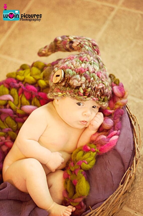 Cedric Knit Gnome Hat, Knitting PATTERN, Bulky Yarn, 4-5 WPI Tall Gnome Hat, Knit Baby Hats, Handspun Yarn