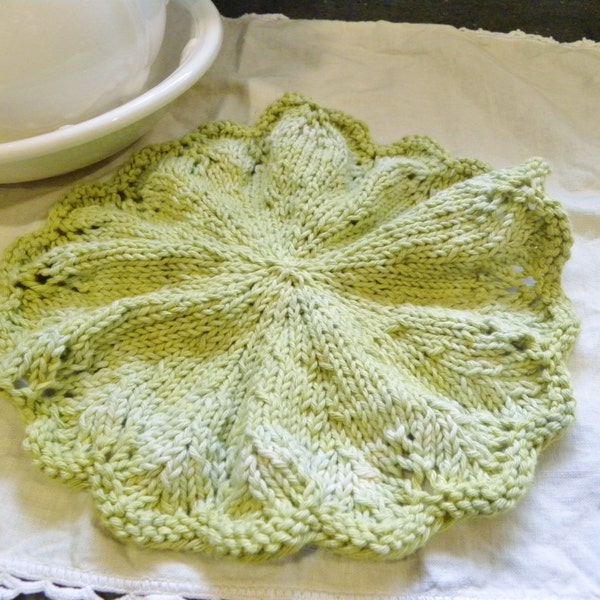 Gracie Wash Cloth-Doily Knitting PATTERN-Downloadable File, Lace Knit, Gift, Round, Classic Style, Wedding, Housewarming, Scalloped, Doilies