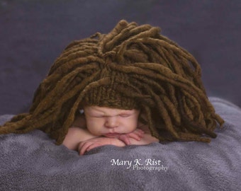 Hippy Dreadlock Baby Hat PATTERN, in Soft, Handspun, Fun Photo Prop, Sizes Newborn-12 Months, Falls, Dreads, Felted, Hippy, Hippie