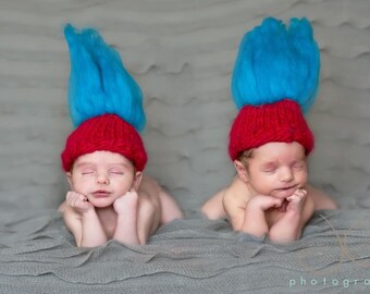 Thing One, Thing Two-Troll Doll-Baby Hat Knitting PATTERN-For Baby Photography Prop- Uses Slightly Finer Weight Handspun Yarn, in 2 Sizes