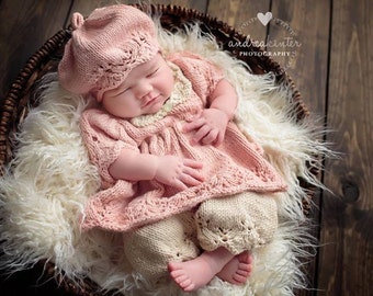 Gracie Beret Hat PATTERN, Newborn Hats, Spring, Summer Knits, Lace Knitting, Photo Props, Photography Props, Tam, Cap, Pink, Gifts for Baby