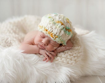 NEW Yarn List-Newborn Hat PATTERN, Amelia Knitting Pattern, For Photo Prop, Made With Super Bulky Handspun Art Yarn-Newborn-6 Months-New