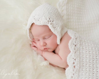 The Gracie Bonnet PATTERN, for Newborn Prop, Bonnets, Knit Hats, Baby Girl Photography Prop, Classic Knits, Summer Prop, Lacy Bonnet, White