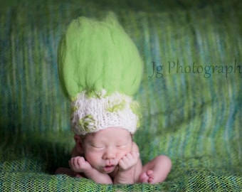 TROLL DOLL-Baby Hat Knitting PATTERN- Thing One, Thing Two-For Baby Photography Prop- Uses Handspun Yarn, in 2 Sizes