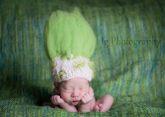 TROLL DOLL-Baby Hat Knitting PATTERN- Thing One, Thing Two-For Baby Photography Prop- Uses Handspun Yarn, in 2 Sizes