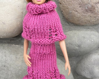 Jocelyn Barbie Set Knitting PATTERN, Doll Clothing, in Sport Weight Yarn, Barbies Dress, Knit Skirt, Skirts, Poncho, Dolls Fashion Clothing