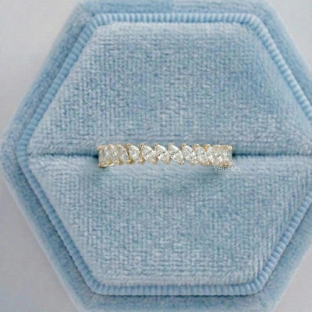Marquise Cut Lab Grown Diamond Full Eternity Band, 14K Yellow Gold CVD ...