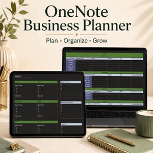OneNote Business Planner, Digital Small Business Organizer, Project Manager, Client Tracker, Finance, Content Planner, Instant Download PDF.
