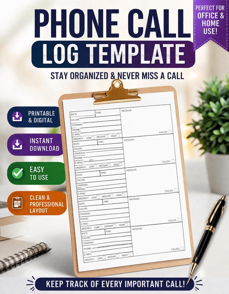 Buy Phone Call Log Template | Printable Call Tracker Sheet for Business ...