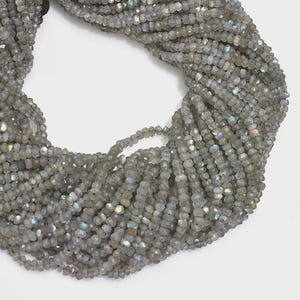 Iridescent Labradorite Faceted Rondelle Beads, Natural Grey Flashy Gemstone Beads Strand, Micro Cut Labradorite Beads for DIY Jewelry Making