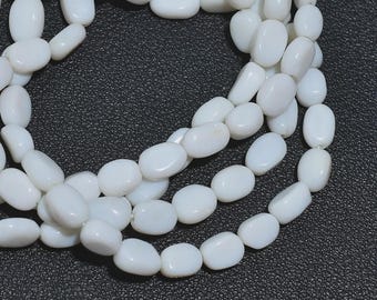 Natural White Opal Nugget Beads, Smooth Oval  Tumbled Gemstone Strand, DIY Beads Necklace & Bracelets