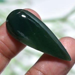 Glossy Finish Green Jade Oval Gemstone, Polished Smooth Flat Back Loose Stone, Natural Green Crystal Cabochon For Pendant/Ring Making 1. 14x36x2mm,/19ct