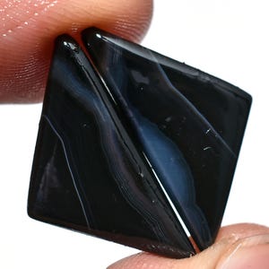 Par de cabujones de ágata negra bandeada, gemas naturales lisas a juego, piedra suelta de base plana para joyería.