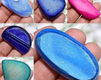 Cabochon d'agate druzy multicolore, grande pierre à fenêtre rubanée, pierre précieuse polie pour la joaillerie