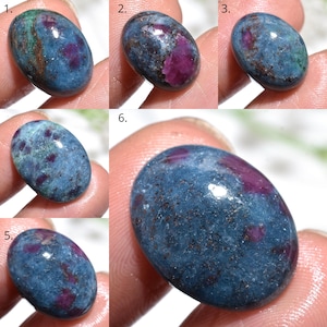Designer Ruby In Kyanite Oval Stone, Natural Blue Kyanite Polished Cabochon, Handmade Jewelry Carfts