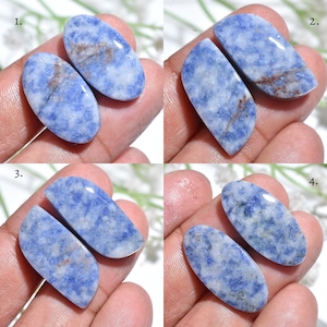 Genuine Sodalite Gemstone Pair, Natural Polished Matching Cabochon Set For Custom Jewelry