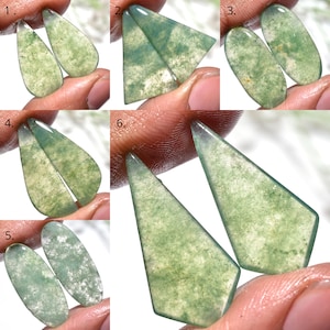 Fancy Moss Agate Pair, Natural Green Matching Gemstone Set, Smooth Flat Back Loose Cabochon Duo for Earrings Jewelry