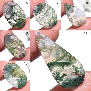 Forest Veins Moss Agate Cabochon, Smooth Flat Back Polished Gemstone, Green Mossy Pattern Agate Oval Crystal Stone for Wire Pendant Jewelry