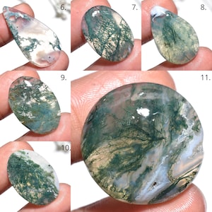 Natural Moss Agate Cabochon, Smooth Flat Back Polished Gemstone, Forest Pattern Druzy-Agate Oval Crystal Cab for Statement Jewelry