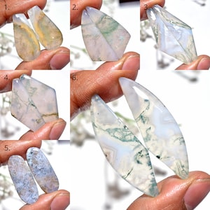 Paire d'agate mousse naturelle, cabochons polis, cristaux de pierres précieuses uniques à dos plat lisse pour faire des boucles d'oreilles