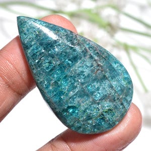 Blue Apatite Teardrop Cabochon, Natural Flat-Back Gemstone, Smooth Polished Loose Crystal for Designer Jewelry