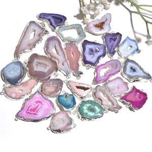 Window Druzy Agate Connector Lot, Gold Silver Black Electroplated Double Loop Solar Quartz Jewelry Link