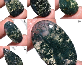 Nature Inspire Moss Agate Oval Cabochon, Natural Polished Green Agate, Smooth Flat Back Gemstone