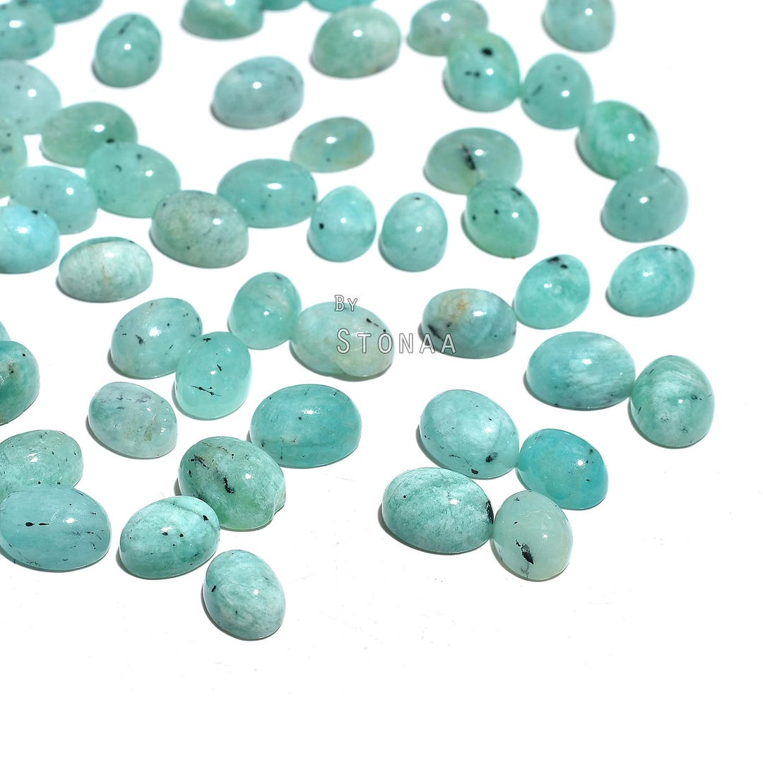 Blue Amazonite Oval Stones Lot, Natural Smooth Flat-back Gems ...