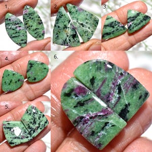 Natural Ruby Zoisite Pair, Green Pink Fancy Cabochons, Polished Matching Gemstone Set for Earrings