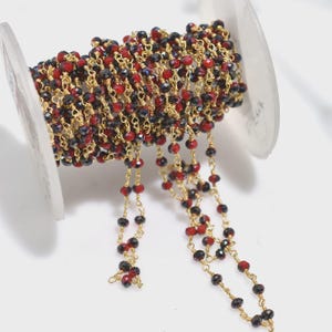 Cadena de rosario Ruby Hydro, cuentas redondas con revestimiento místico rojo, cadena de joyería chapada en oro