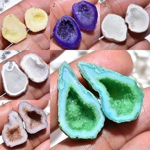 Einzigartiges Druzy Achat Paar, Grün gewölbter Quarz Matching Set, Unpoliertes Geode Edelstein Paar für Ohrringe Craft, Fancy Lose Kristalle Duo