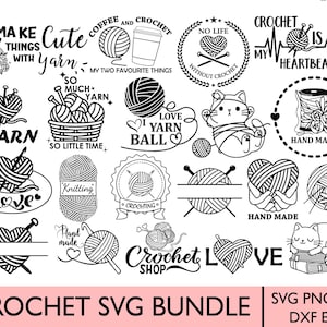 Crochet Quotes Svg Bundle, Craft Room Decor, Crochet Png Bundle, Crochet Eps Dxf Jpg Shirt Design Bundle, Vector Clipart, Crochet Cut File.
