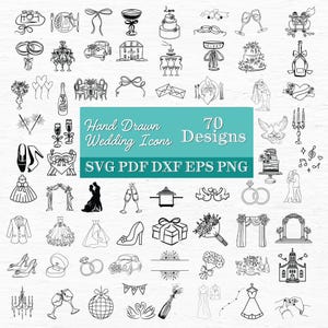 Hand Drawn Wedding Icons SVG, Wedding Timeline Clipart, Wedding Illustrations PNG, Line Art Wedding Icons, Champagne Illustrations, Cricut.