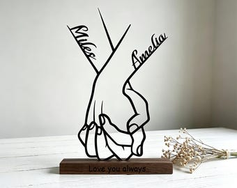 Gepersonaliseerde aandenken voor koppels | Metalen lijnkunstsculptuur | Perfect voor jubilea, verjaardagen en bruiloften