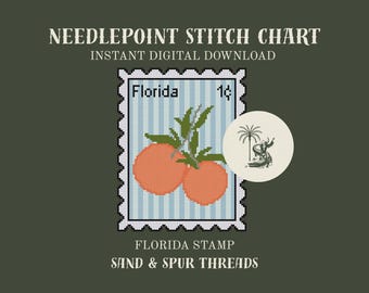Fruity Florida Stamp Needlepoint Pattern-- Digital Download