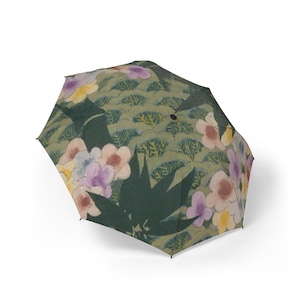 Japanese Floral Foldable Umbrella - Cherry Blossom Design Portable Rain Umbrella, Compact Sun Parasol