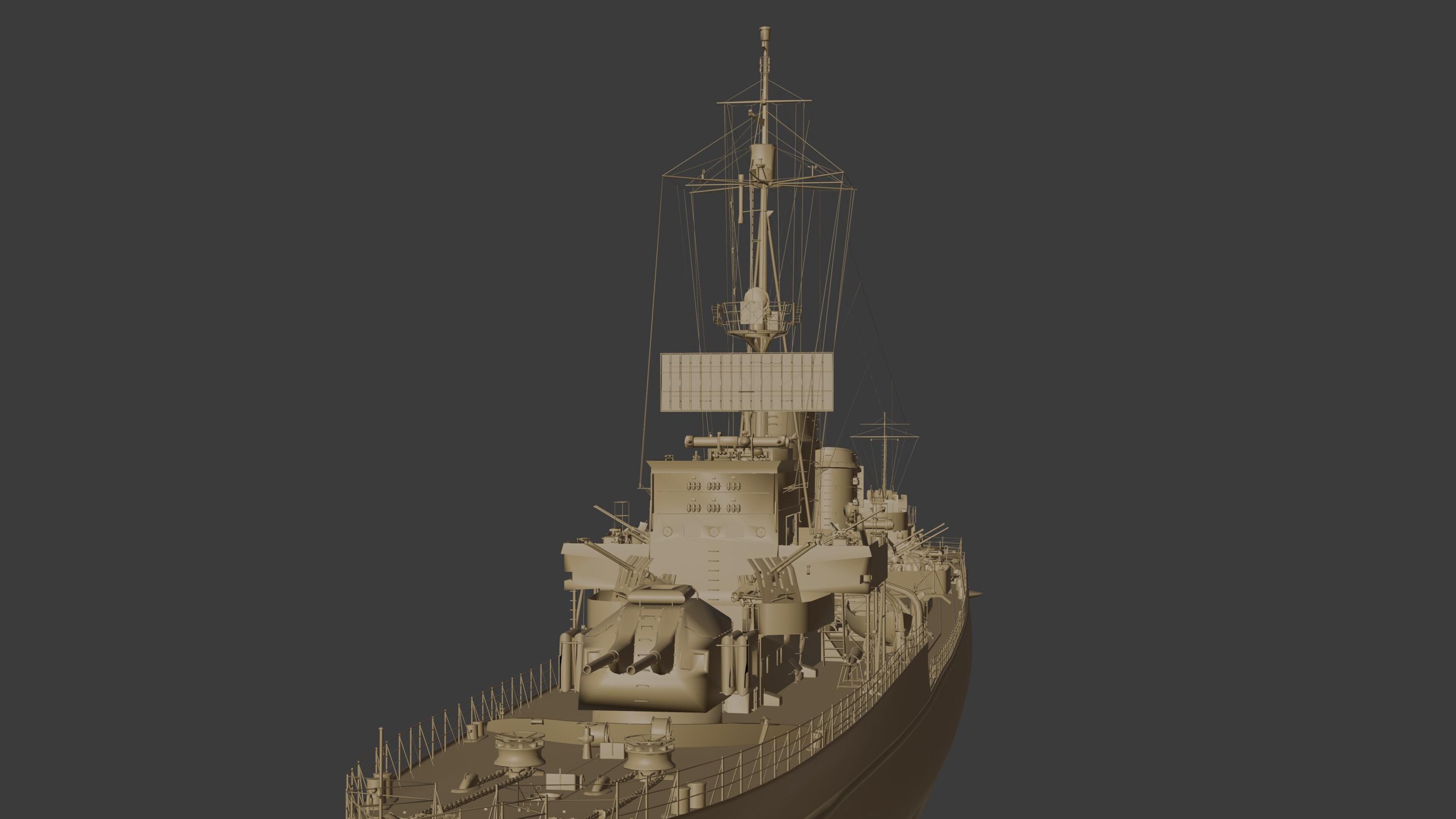 WWII Battleship STL 3D Model – Printable Display-ready Warship for