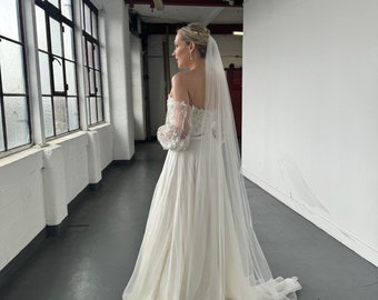 Louisa 'barely there' bridal veil.Single tier cut edge bridal veil