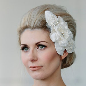Floral vintage style headpiece Octavia design, handmade flower jewelled headpiece with or without birdcage veil image 1