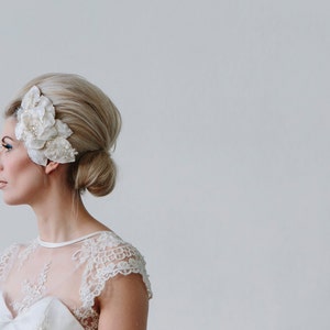 Floral vintage style headpiece Octavia design, handmade flower jewelled headpiece with or without birdcage veil image 2