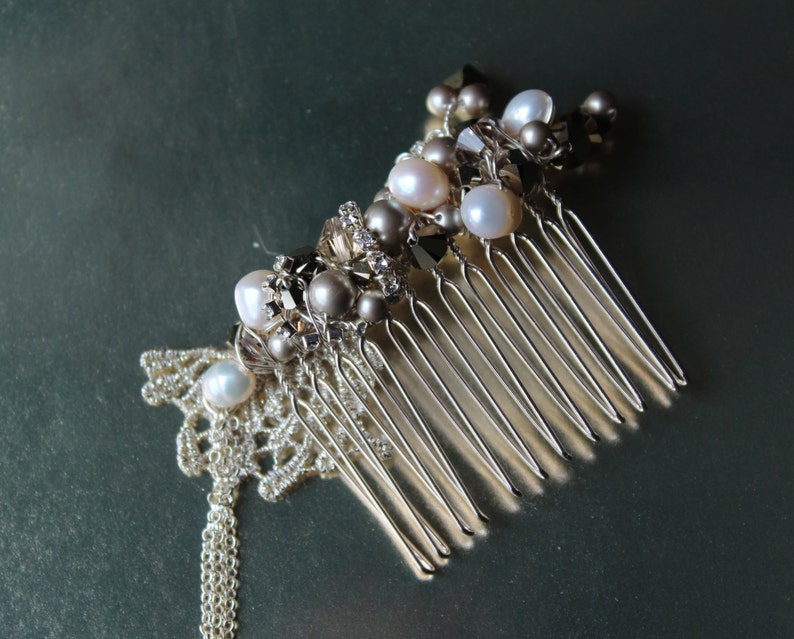 OFFER Jewelled ear cuff chain bridal comb headpiece Mabel, bridal accessories image 4