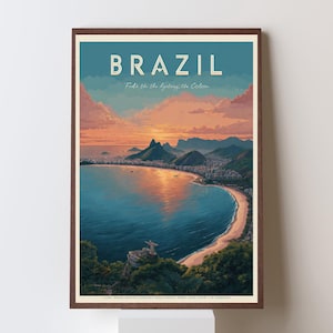 Brazil beach Travel Print, Brazil Travel Poster, Brazil Travel Wall Art, Travel Art, Vintage Travel, &quot;Feel the Rhythm. Live the Color.&quot;